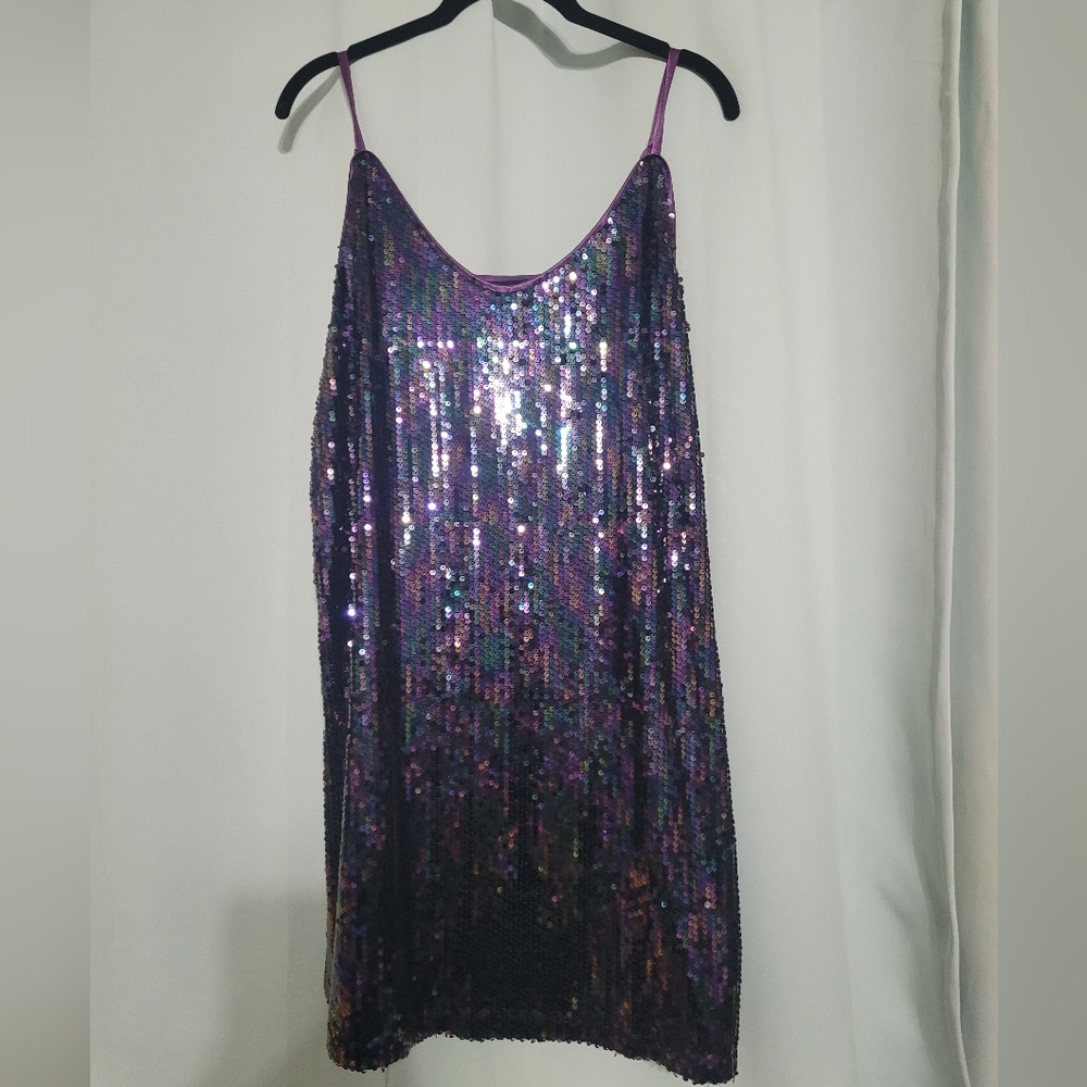 Allegra K Shimmering Sequin Dress in Purple and Black